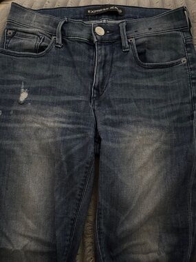 Express Women's Dark Blue Distressed Skinny Jeans